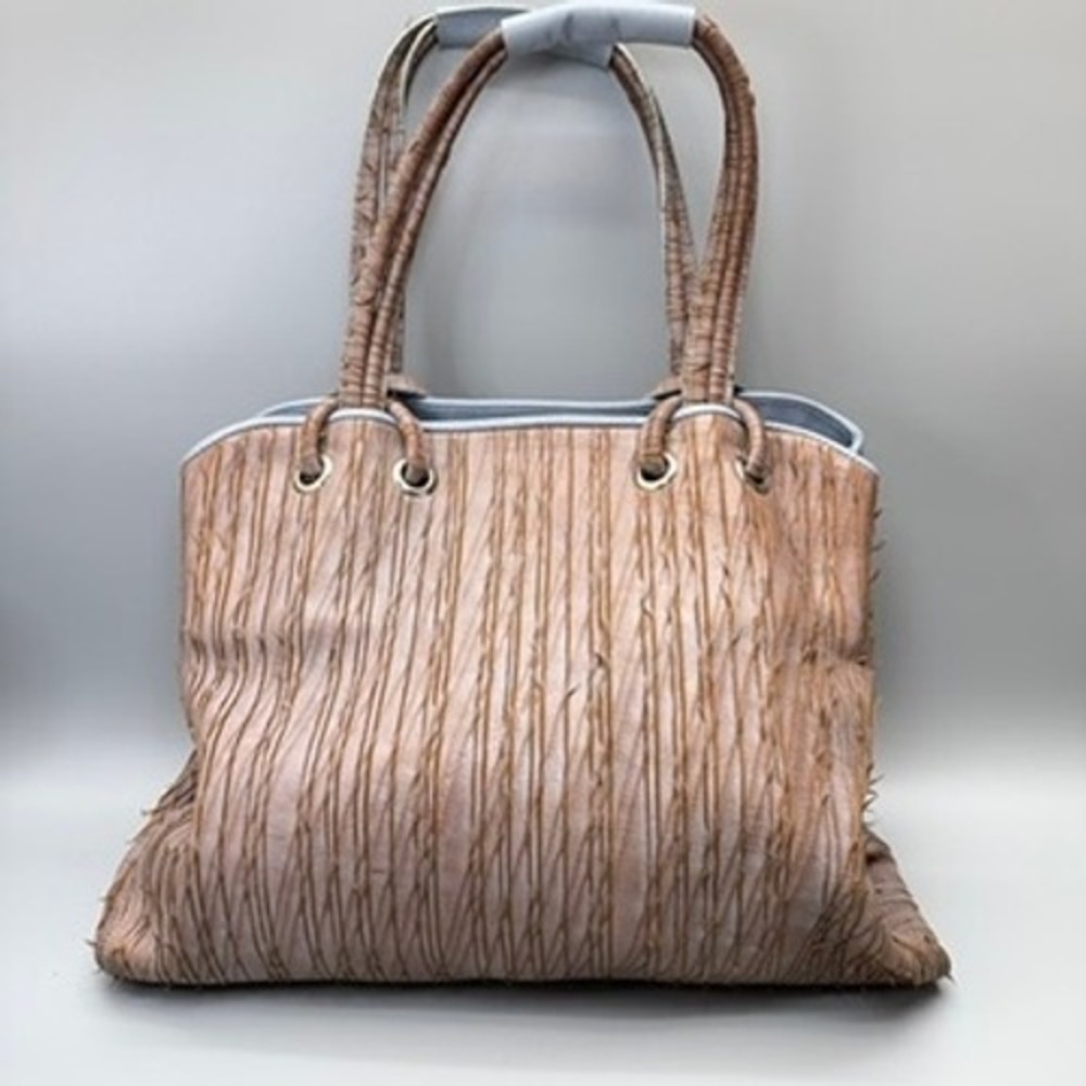 Jane August Italian Leather Fringe Handbag Tote Periwinkle Purple Tan Summer